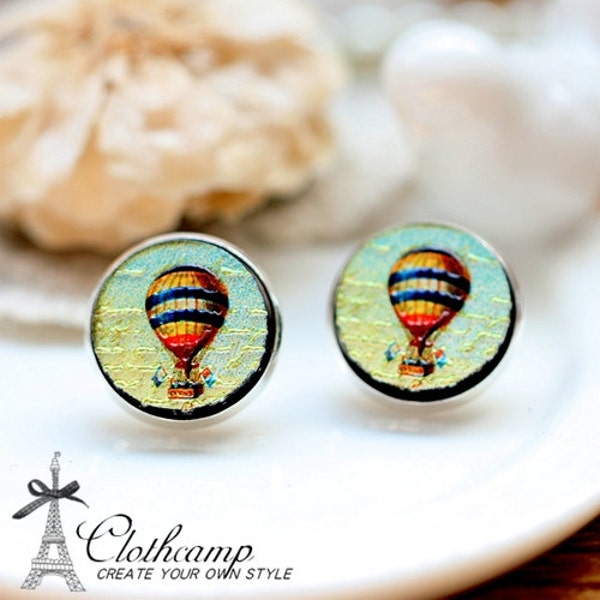 20% off -NEW Unique 3D Embossed  hot air balloon 16mm Round Handmade Wood Cut Cabochon to make Earrings, ,Necklaces, Bracelets-(WG-121)
