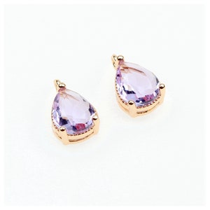 10pcs Purple CZ pave Gold Teardrop Charms Real Gold Plated Brass Drop Pendants Tiny Mini Zircon Pendant Charm 7x11mm (CZM-A-1)
