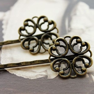 10 PCS Wholesale Antique Brass Filigree Feather  Hair  pins Clip Setting- high quality-( PINSS-5)