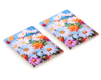 Flowers Acrylic Beads,Acrylic Earring Charms,Rectangle Shaped Pendant,Acrylic Earring Parts,Earrings Blanks ,36mmx24.5mm,ACL-355