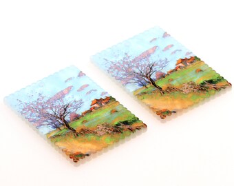 Trees Acrylic Beads,Acrylic Earring Charms,Rectangle Shaped Pendant,Acrylic Earring Parts,Earrings Blanks ,36mmx24.5mm,ACL-361