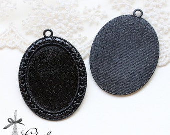 5Pcs 30x40mm oval Enameled Black Blank Cabochon Setting pendants frame Base for making necklaces and pendants(SETHY-259)