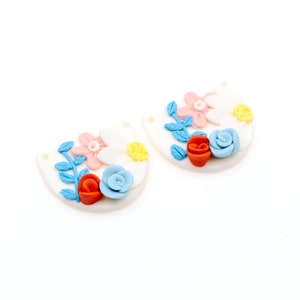 Polymer Clay Earring Findings,Flowers Necklace Jewelry Charms,D shaped pendants for jewelry making Necklace,Handmade,30X27mm,PC-155