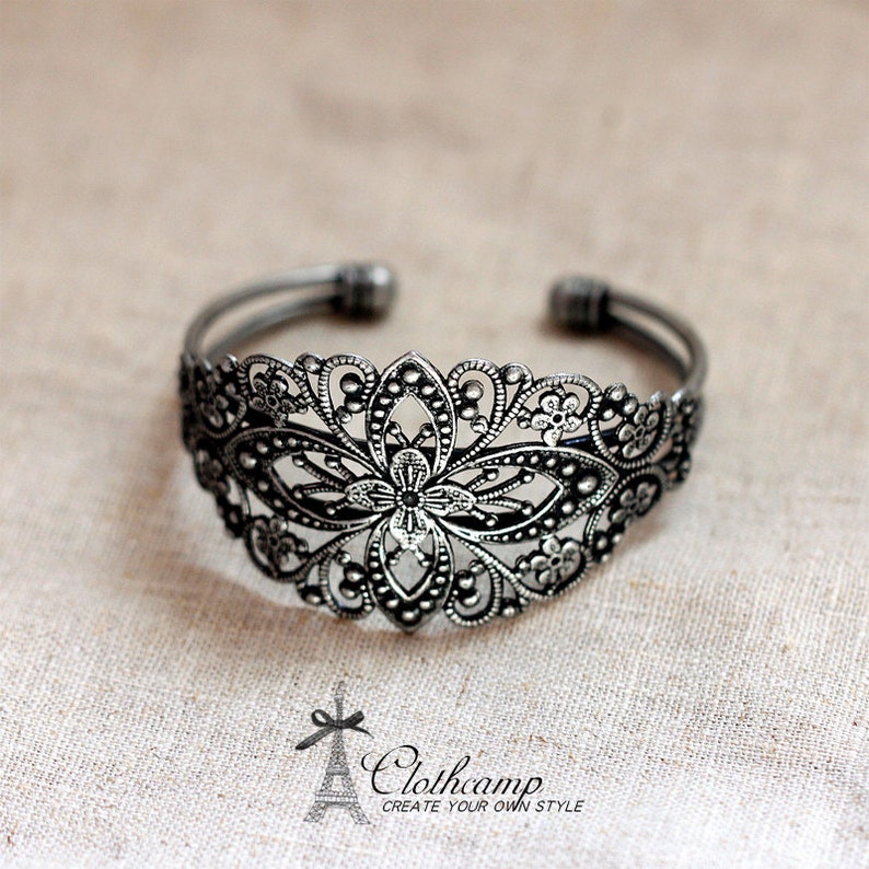 1 Pcs Adjustable Antique Bronze /Antiqued Silver Filigree Cuff Bracelet Setting NICKEL FREECBS-1 image 4