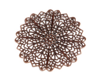 Antiqued Copper plated RAW brass Filigree,Disk Filigree Flower Link,Jewelry Connectors Finding,Copper Pendant,65mm (FILIG-AC-1)