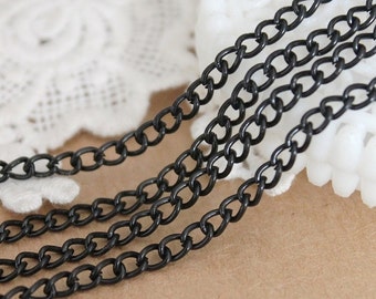 6.6 Feet (3mm) Chain Enamel Black Link Curb  Chains Perfect for  Necklaces   (CHAINSS-27)