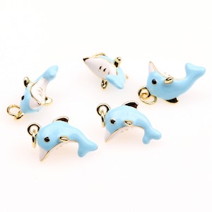 Enamel Charms,Enamel Dolphin Pendant,18K Gold Filled Animals Necklace Pendants,Marine Animals Necklace,Diy Charm,Jewelry Suppies (EC-4)