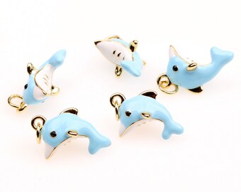 Enamel Charms,Enamel Dolphin Pendant,18K Gold Filled Animals Necklace Pendants,Marine Animals Necklace,Diy Charm,Jewelry Suppies (EC-4)