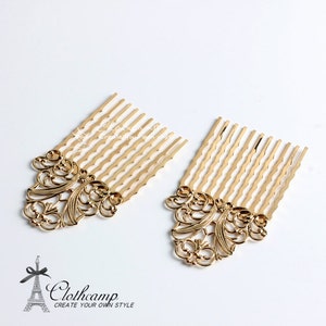 5Pcs Wholesale Gold plated Brass Filigree hair comb Setting NICKEL FREECOMBSS-22 image 1