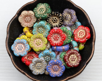 18mm Czech Glass Beads Pressed Glass Flower Beads 18mm  Opaque  20 colors 4pcs (CGB-C)