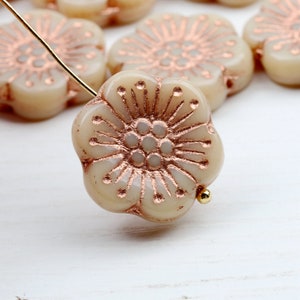 18mm Czech Glass Beads Pressed Beige color Glass Flower Beads 18mm Opaque 4pcs (CGB-C-10)