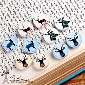 10PCS (5 pairs) 16mm 20mm  Round Handmade Image  Wood Cut Cabochon - (WEH-MIXSS-3)