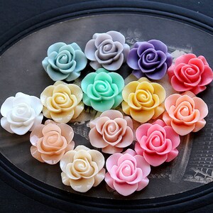 28pcs Wholesale Beautiful Mix Colorful Rose Flower Resin Cabochon 14colors 20mmCAB-S MIXSS7 image 2