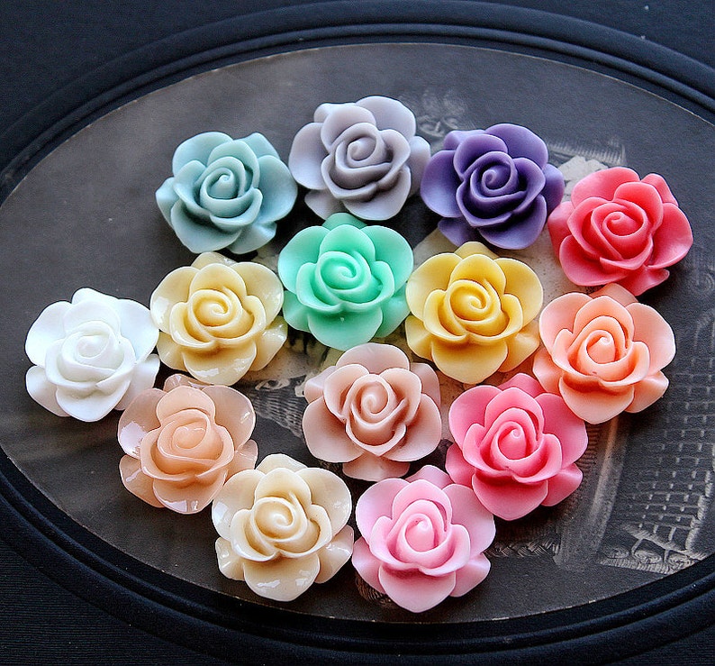 28pcs Wholesale Beautiful Mix Colorful Rose Flower Resin Cabochon 14colors 20mmCAB-S MIXSS7 image 2