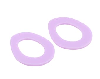 May include: Two lavender-colored oval-shaped earrings with a hole at the top for hanging.