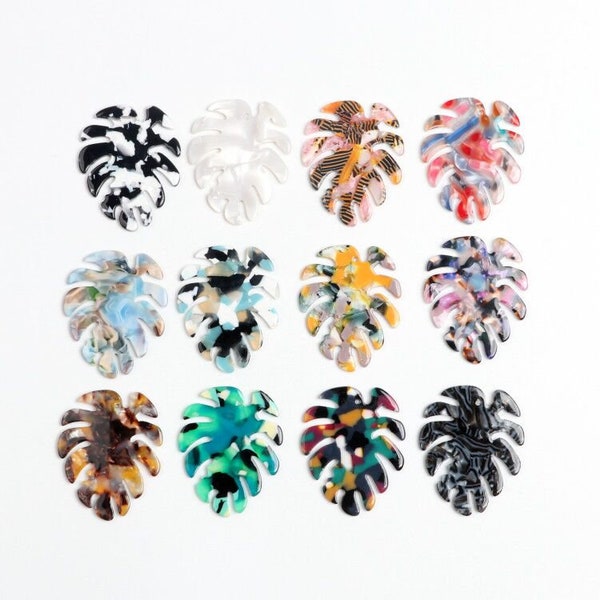 Tortoise Shell Acetate Acrylic Earring Charms,Monstera Leaf Shaped Pendant,Earring Parts,46x38mm,Earring findings,Earring Blank ,ACE251 HPP