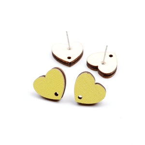 16x14.5mm Colorful Heart Earring Stud,Wood Earring Post to make Earrings,316 Surgical Stainless Steel,Jewelry Craft Supplies,EAR-324