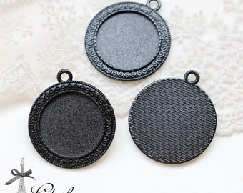 4Pcs 25mm Round Enameled Black Blank Cabochon Setting  pendants frame Base for making necklaces and pendants(SETHY-265)