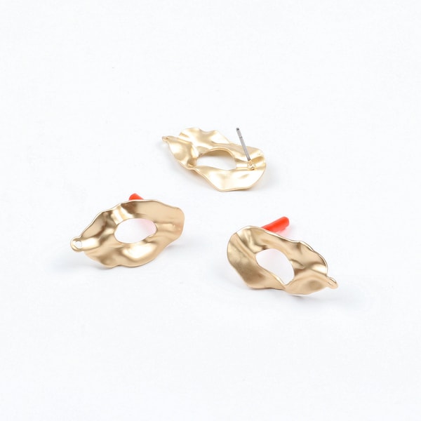 Matt Gold Planted Earring,Earring Stud,Post Earring With  Wave Ovar Shape Connector Earrings Charm,Earring Findings,Steel Ear Stud (EAR-145)