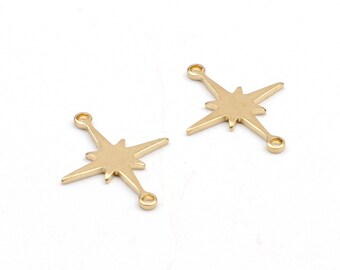 Encantos de estrellas de latón, búsqueda de pendientes de latón crudo, colgante de latón crudo, pendientes en forma de estrella encanto de latón, suministros de joyería, 12X15 mm-RB1484