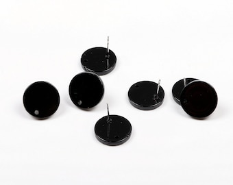 Acetate Black Stud Earrings, Acetate Acrylic Earring Stud,Small Post Earrings,Round Circle Studs,Earrings Supplies 12mm,14mm,A28-ACE5001EA