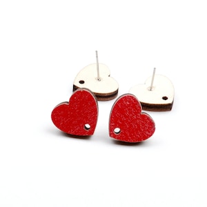 16x14.5mm Colorful Heart Earring Stud,Wood Earring Post to make Earrings,316 Surgical Stainless Steel,Jewelry Craft Supplies,EAR-321