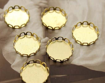 20Pcs 12mm Round Raw Brass Lace Edge  Cabochon  Base frame Base for making resin photo necklaces and pendants(SETHY-70)