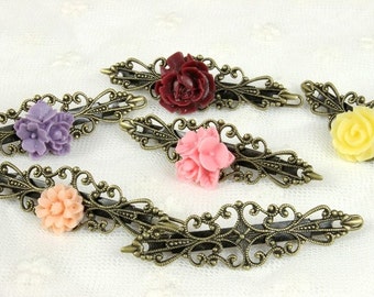 10Pcs Adjustable Antique Brass Bronze Filigree Floral Hair Clip Setting NICKEL FREE