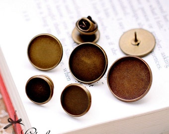 10Sets 12mm 14mm 16mm 18mm 20mm Tie Tacks Blank Pins with Clutch Back Cabochon Setting Base Brooch-(Safety Pin-1-5)