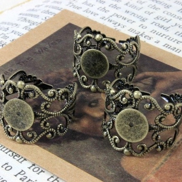 1PCS Adjustable Antique Bronze plated brass Rings jewelry ring blank setting With 8mm Pad (Nickel Free)-(RINGSS-1)
