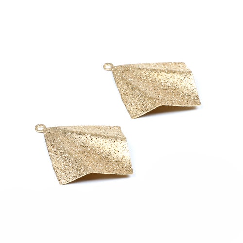 Brass Textured Fan Charmstextured Fan Shape Earring Etsy