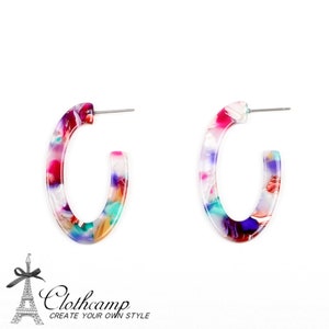 6pcs  Tortoise Shell Earrings Hoop Parts,Cellulose Acetate Earrings U Shape Large Oval Hoop,Earring Stud Post Earring Findings A19-ACE5065EA
