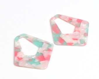 Cuentas de concha de tortuga, encantos de pendientes acrílicos de acetato, colgante en forma de lágrima, piezas de pendientes de diamantes grandes, pendientes en blanco 50 mm x 45 mm A233-ACE173G