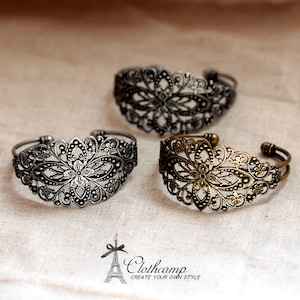 1 Pcs Adjustable Antique Bronze /Antiqued Silver Filigree Cuff Bracelet Setting NICKEL FREECBS-1 image 2