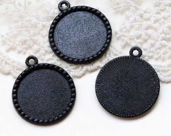 4Pcs 25mm Round Enameled Black Blank Cabochon Setting pendants frame Base for making necklaces and pendants(SETHY-258)