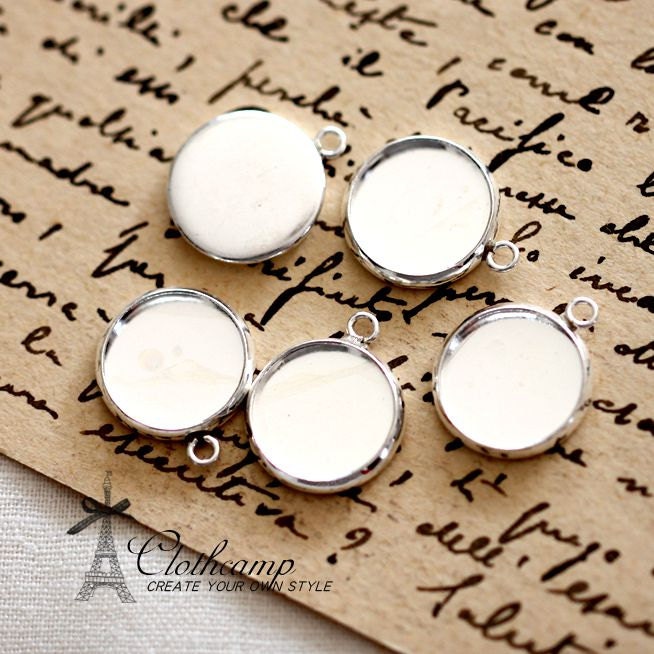 10Pcs 12mm Silver plated Raw Brass Round Cameo Base Setting Charm / Pendant  (SETHY-197)