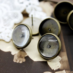 10Pcs 14mm Antiqued Bronze  plated  brass blank setting Post Earring With 14mm Round Pad  NICKEL FREE (EAR-24)