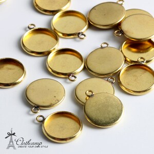 10Pcs 12mm  Unplated Raw Brass Round Cameo Base Setting Charm / Pendant with 1 loop (SETHY-244)