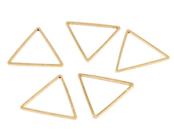 May include: Five gold-coloured triangle-shaped metal hoops. The hoops are approximately 2.5 cm in diameter.