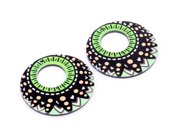 Printed Acrylic Earring Charms,Circle Shaped Flat Pendant,Printing pattern Earring Parts,Earrings Findings,Jewelry Supplie 43.5mm,ACL-247