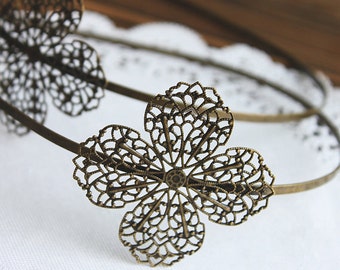 10Pcs Adjustable Antique Bronze Filigree Floral HeadBand Setting NICKEL FREE(HBSB-5)