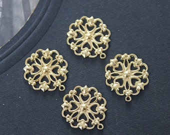 10pcs RAW Brass Filigree  Jewelry Stampings Connectors Setting Cab Base Connector Finding  (FILIG-RB-56)