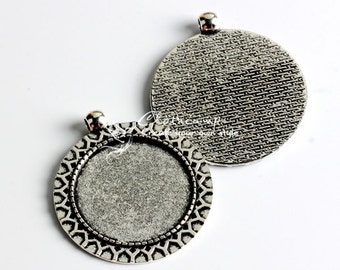 5Pcs 30mm High Quality Antique Silver Round Cabochon Base frame Base Pendant with Loop (SETHY-240)