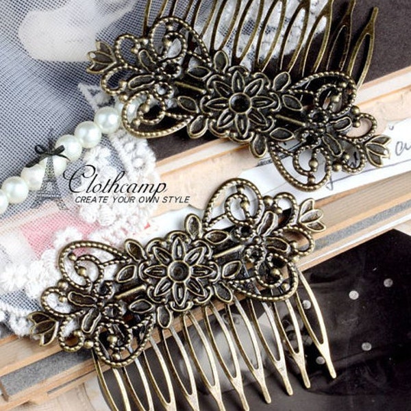Wholesale Antique bronze plated  Filigree hair comb Setting NICKEL FREE(COMBSS-21)