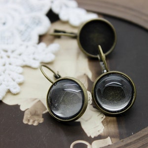 10Pcs 14mm Antiqued Bronze  plated  brass Earring ear hook  Hoop with 14mm Round Pad NICKEL FREE (EAR-26)