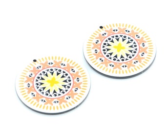 Printed Acrylic Earring Charms,Coin Shaped Flat Pendant,Printing Flowers Earring Parts,Earrings Findings,Jewelry Supplie 43.5mm,ACL-212