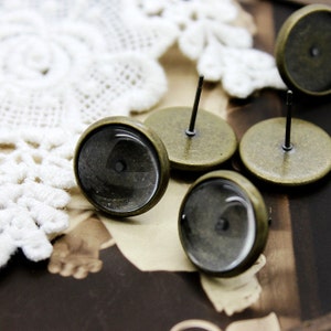 10Pcs 8mm Antiqued Bronze  plated  brass blank setting Post Earring With 10mm Round Pad  NICKEL FREE (EAR-46)