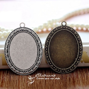 5Pcs 30x40mm  Antique Bronze/Antique Silver/ Cabochon Setting Cameo Base frame Base for making necklaces and pendants(SETHY-204)