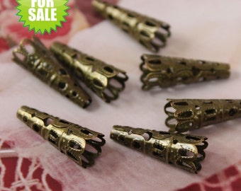 SALE 48pcs  23mm Antique Bronze Filigree Cone Bead Caps---(FILIG-CAP-1)