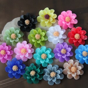 15pcs New  Wholesale Beautiful  Mix Colorful Gerbera Flower Resin Cabochon   -15colors -(CAB-EU-MIXSS)